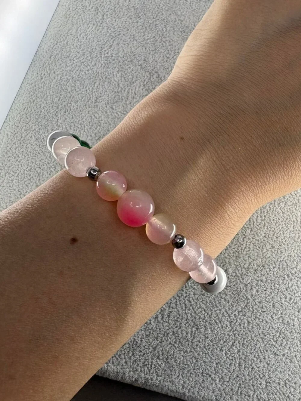 Watermelon Chalcedony Malachite Rose Quartz Obsidian Stretch Bracelet 6.65